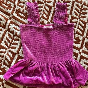 Anthropologie pink velvet smocked top